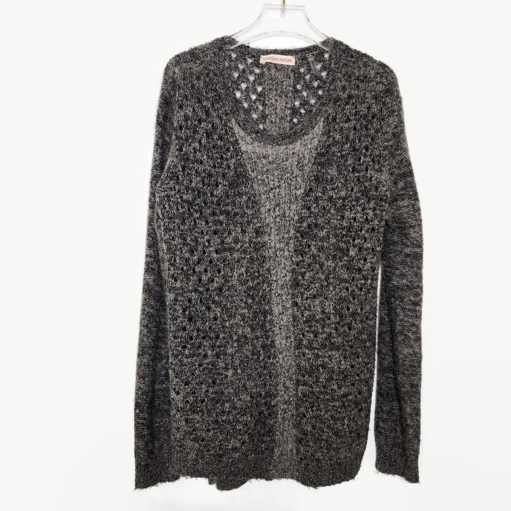 Rebecca Taylor Wool Blend Sweater Medium Gray Two Tone Open Knit Pullover